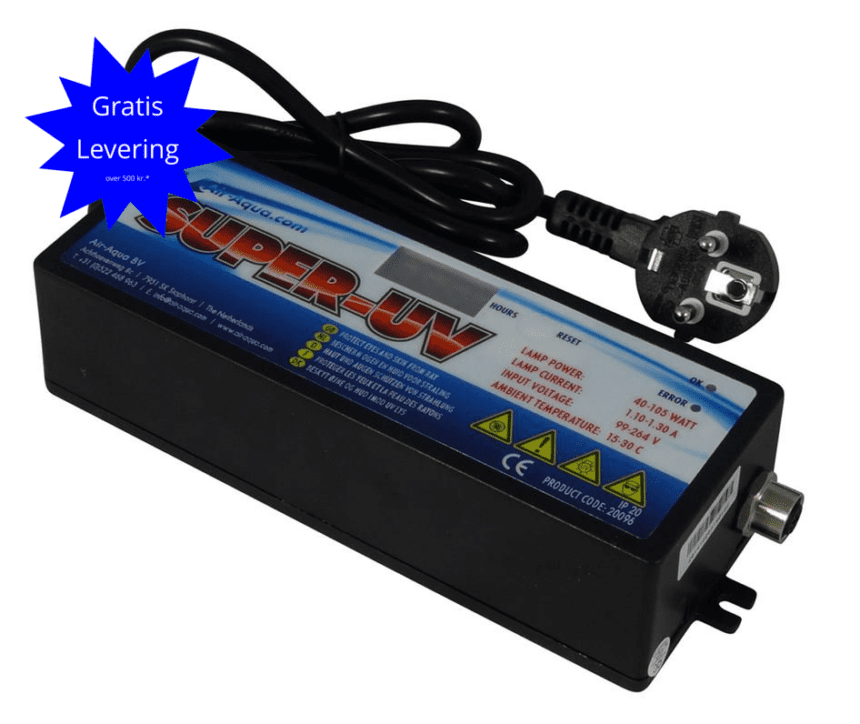 Strømforsyning til Dyk-UV, som viser med digitalt display.